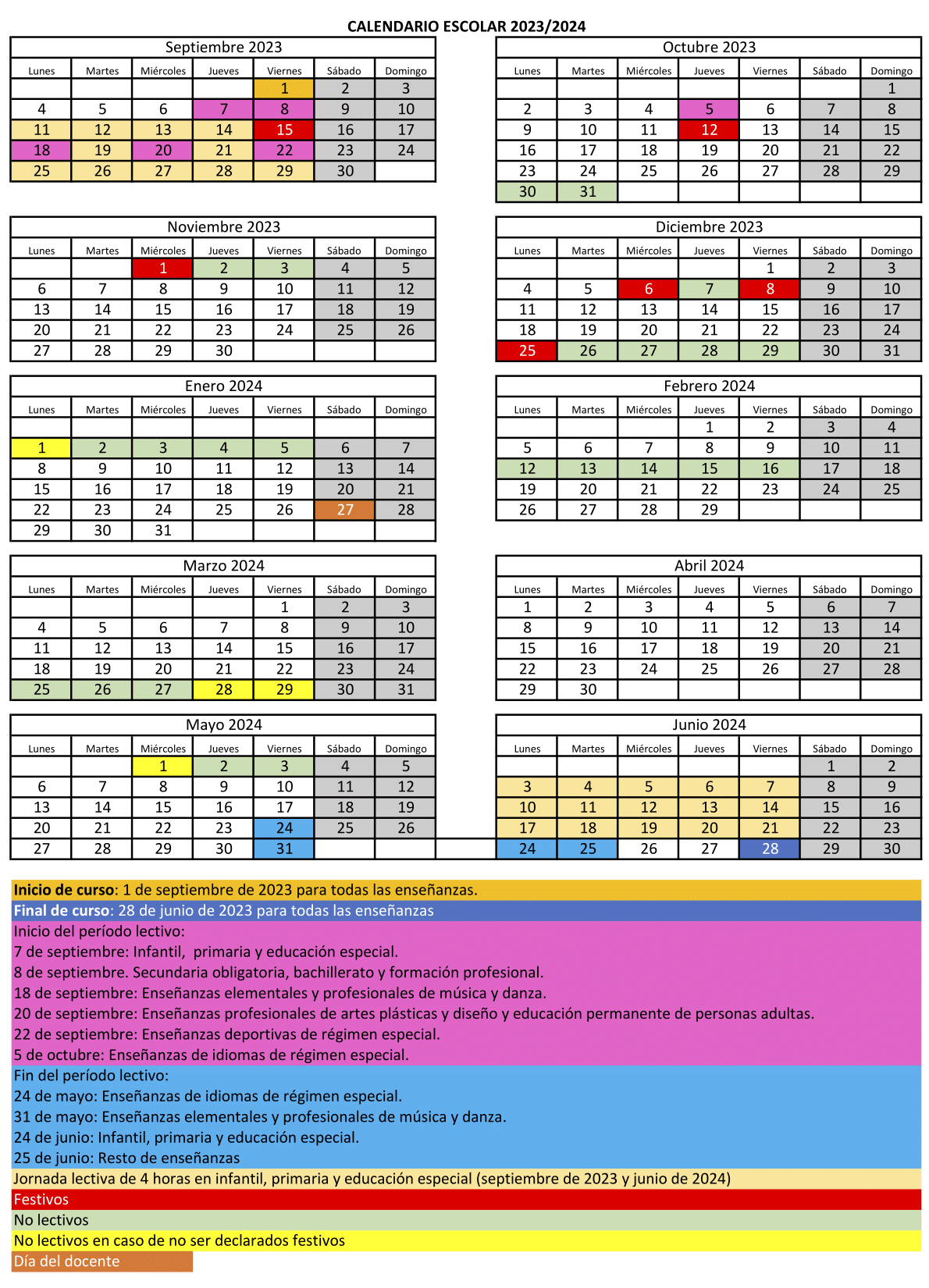 Publicado el Calendario Escolar para el curso 20232024 Noticia