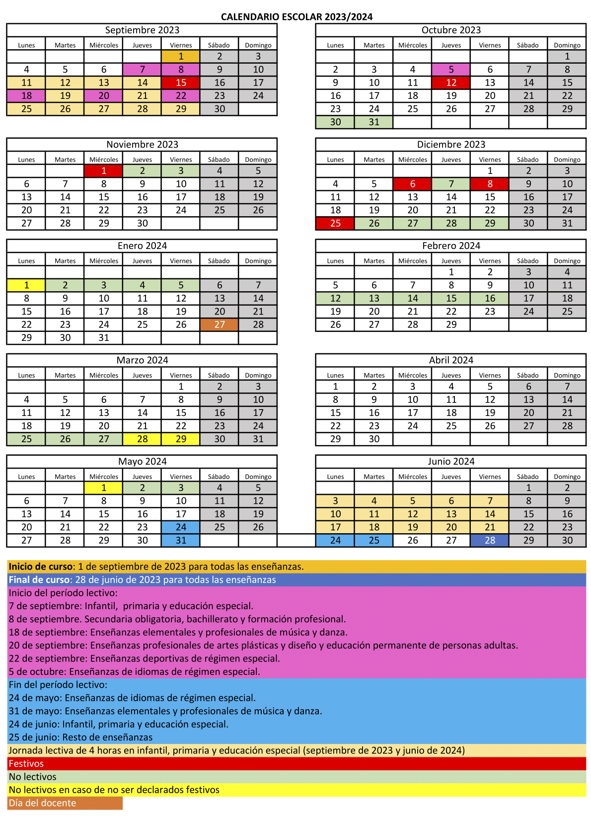 CALENDARIO ESCOLAR  2023/2024